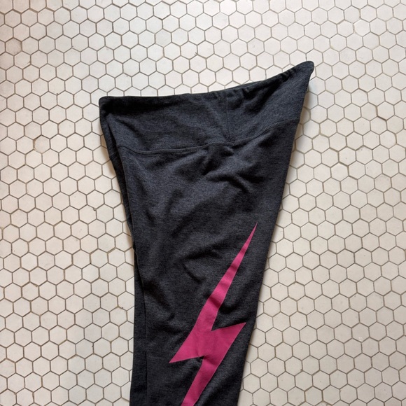 Aviator Nation Gray Leggings with Pink Lightning Bolt - Picture 3 of 3